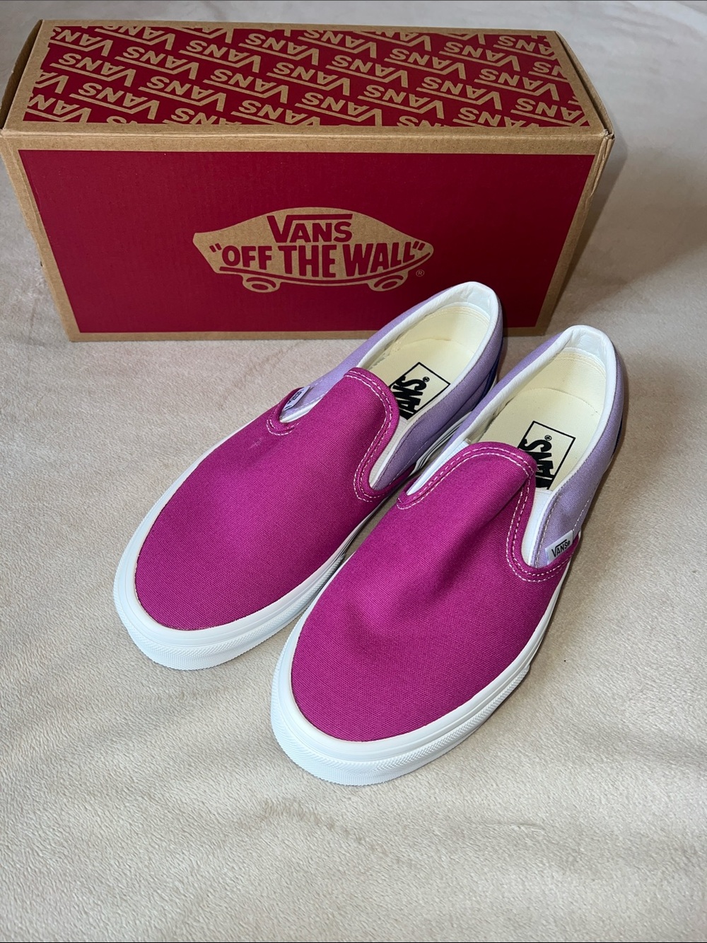 Vans Women’s Slip-On Sneakers in Fuchsia and Lavender